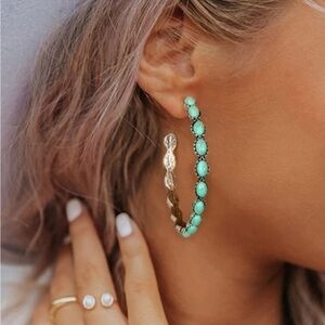 Sky Blue Gem Inlay Boho C-shape Earrings NEW